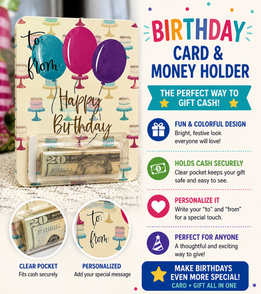 Happy Birthday-Balloons & Cake-Card/Money Holder