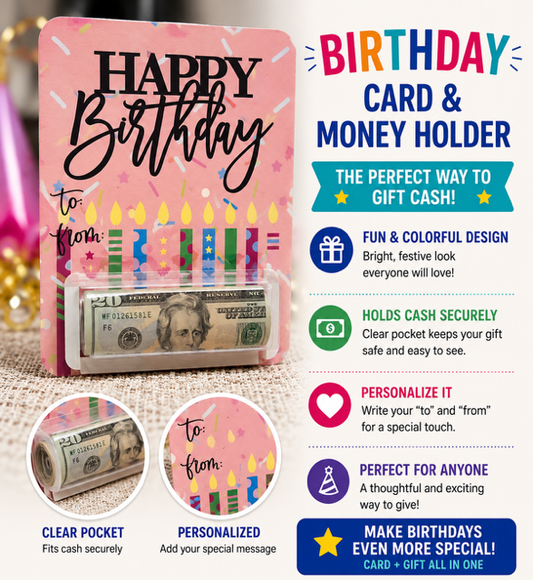 Happy Birthday-Pink-Candles-Card/Money Holder