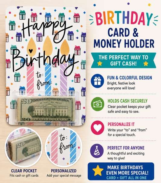 Happy Birthday-Candles & Presents-Card/Money Holder