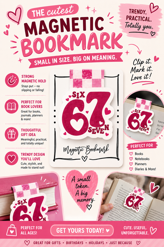Magnetic Bookmark: 67/Six Seven/Pink
