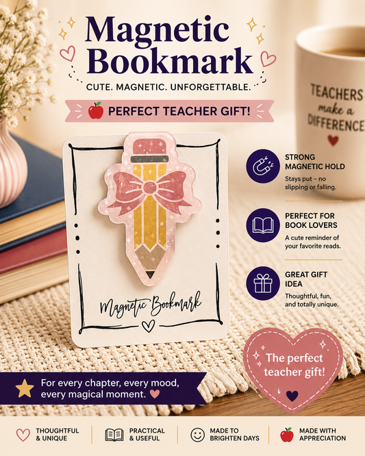 Magnetic Bookmark: Pencil with Bow